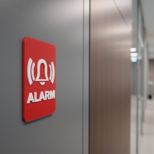 Alarm Schild Rot Weiß