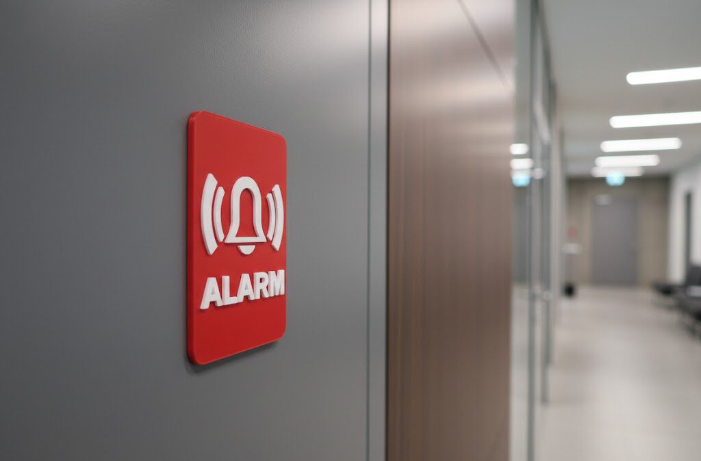Alarm Schild Rot Weiß