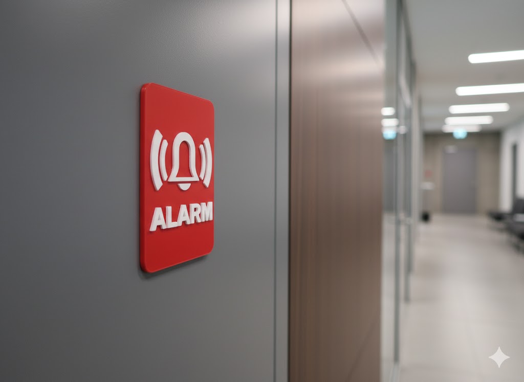 Alarm Schild Rot Weiß