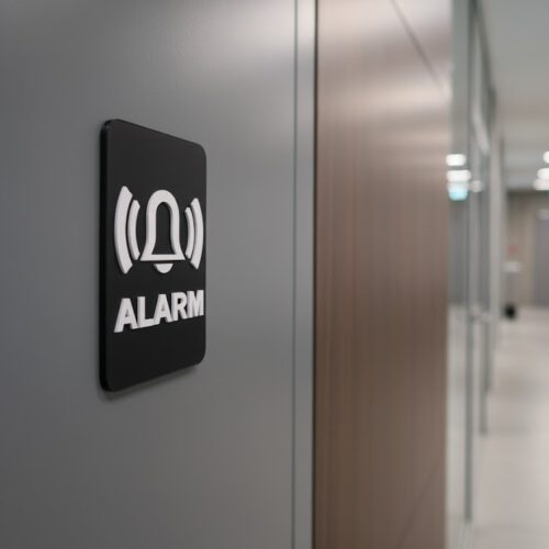 Alarm Schild Schwarz Weiß