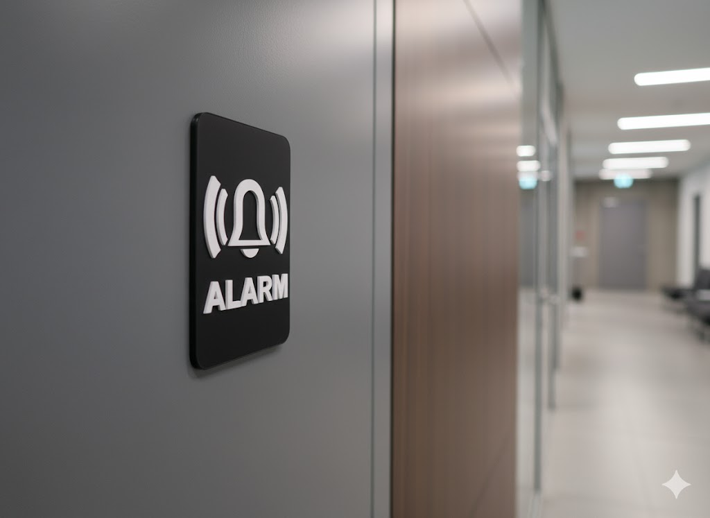 Alarm Schild Schwarz Weiß