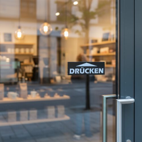 Drücken Schild Schwarz Weiß
