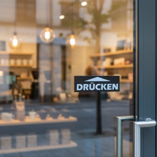 Drücken Schild Schwarz Weiß
