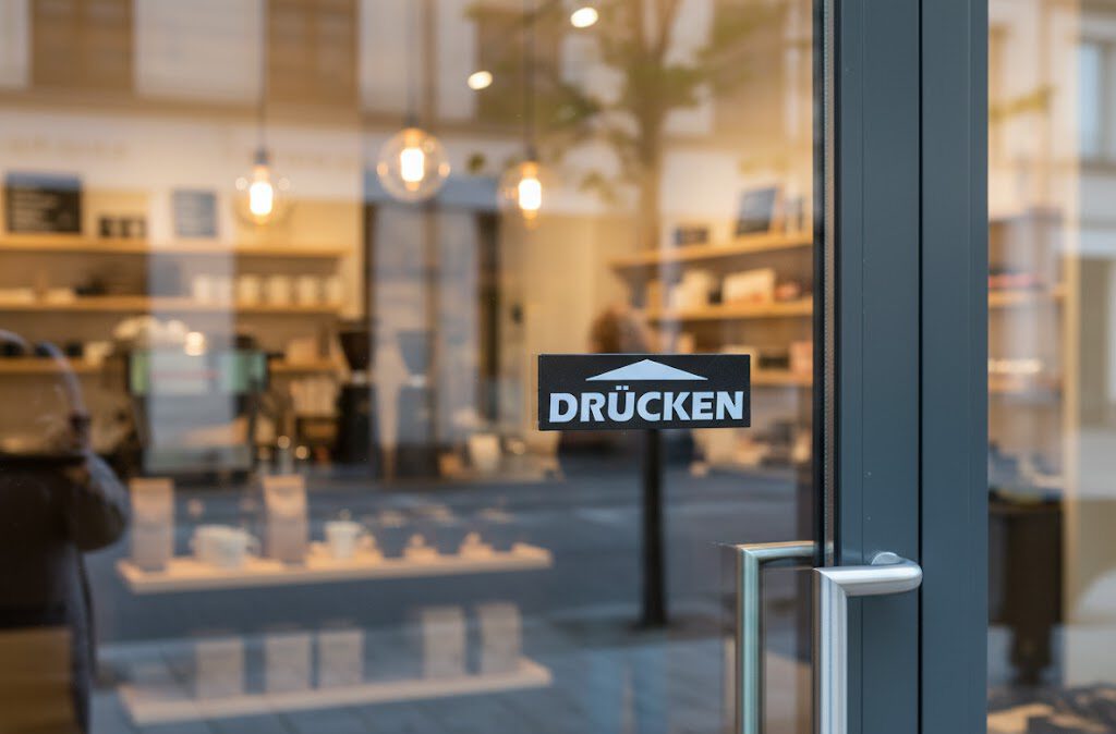 Drücken Schild Schwarz Weiß