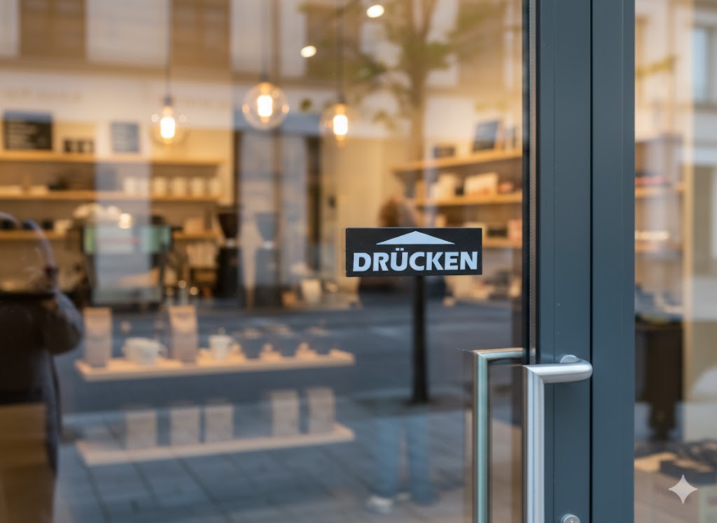 Drücken Schild Schwarz Weiß