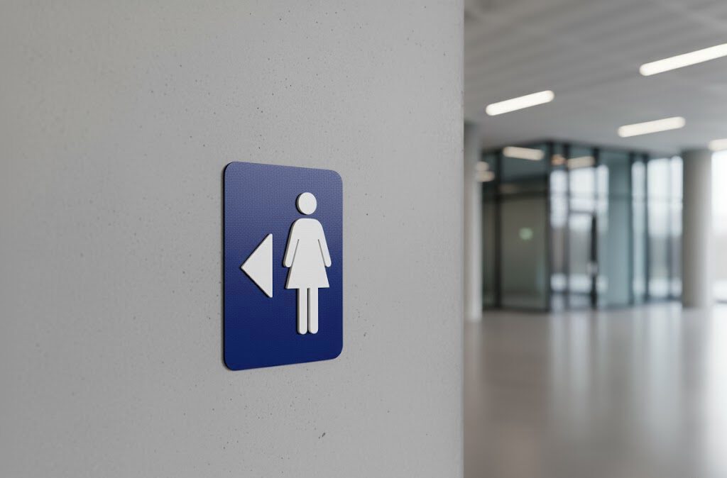 WC Schild Damen links blau weiß