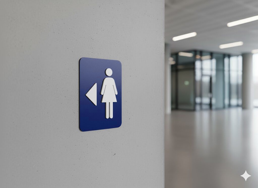 WC Schild Damen links blau weiß