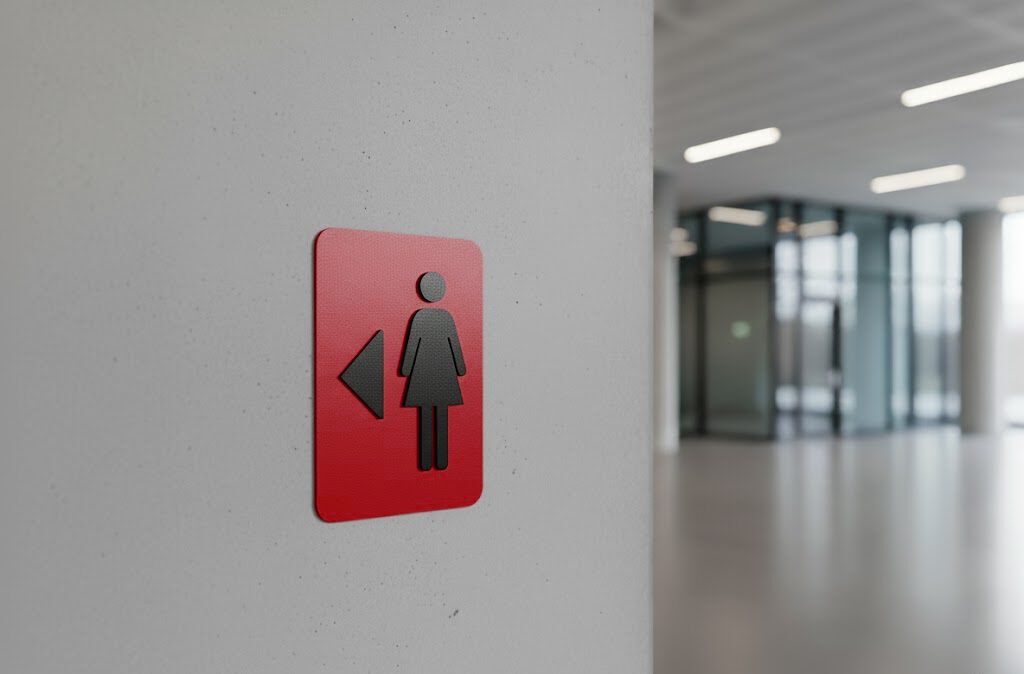 WC Schild Damen links rot schwarz
