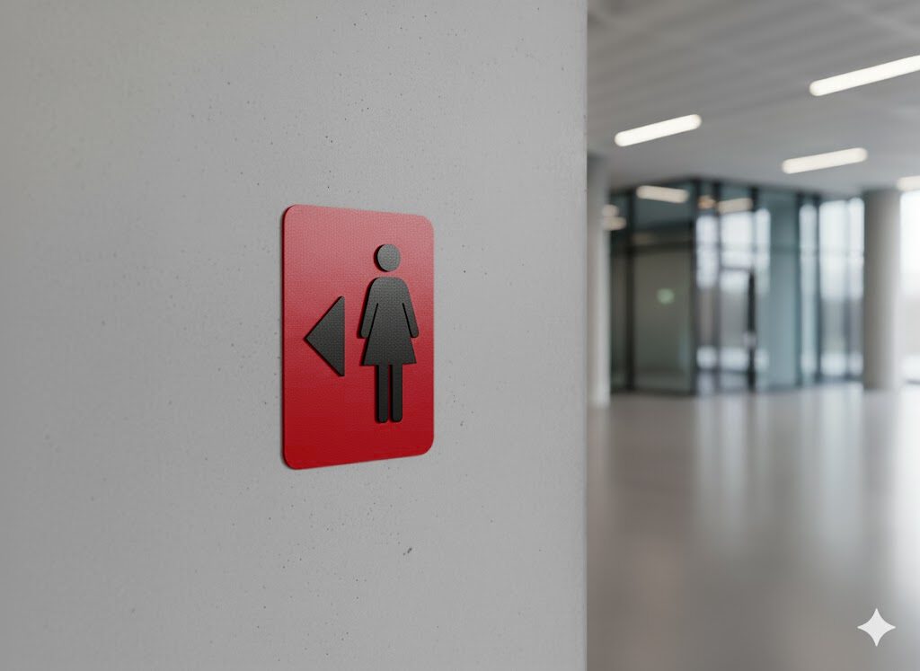 WC Schild Damen links rot schwarz
