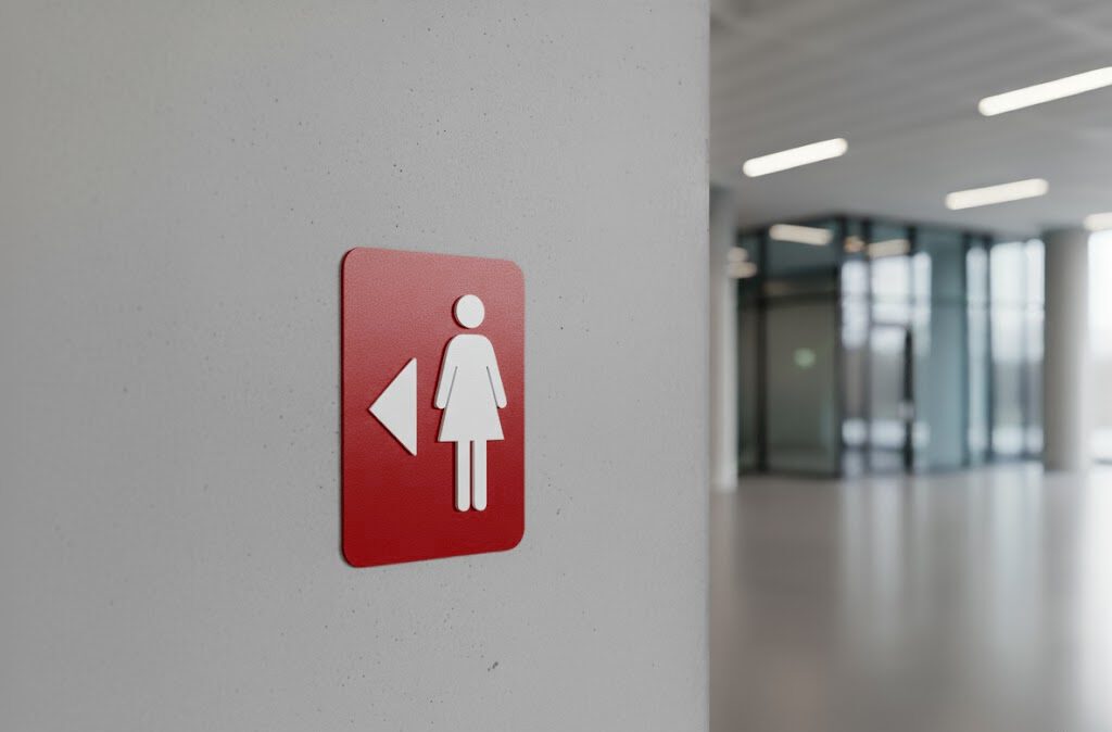 WC Schild Damen links rot weiß