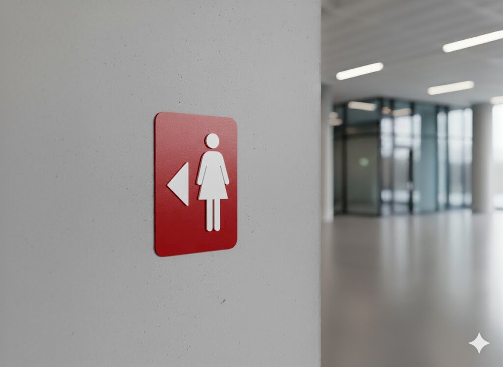 WC Schild Damen links rot weiß