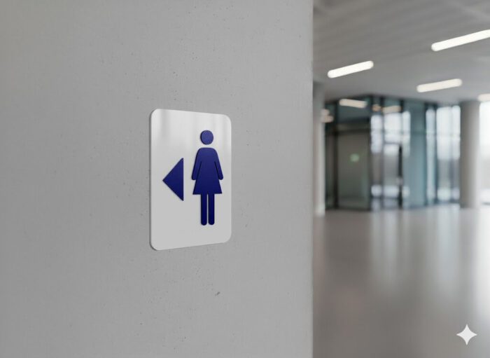 WC Schild Damen links transparent blau