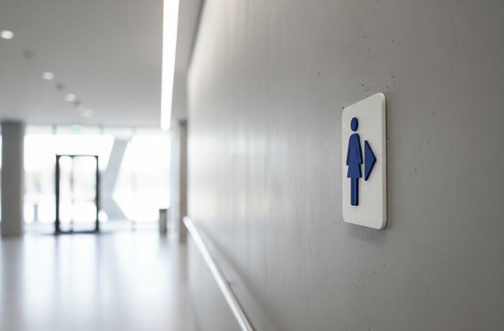 WC Schild Damen rechts weiß blau