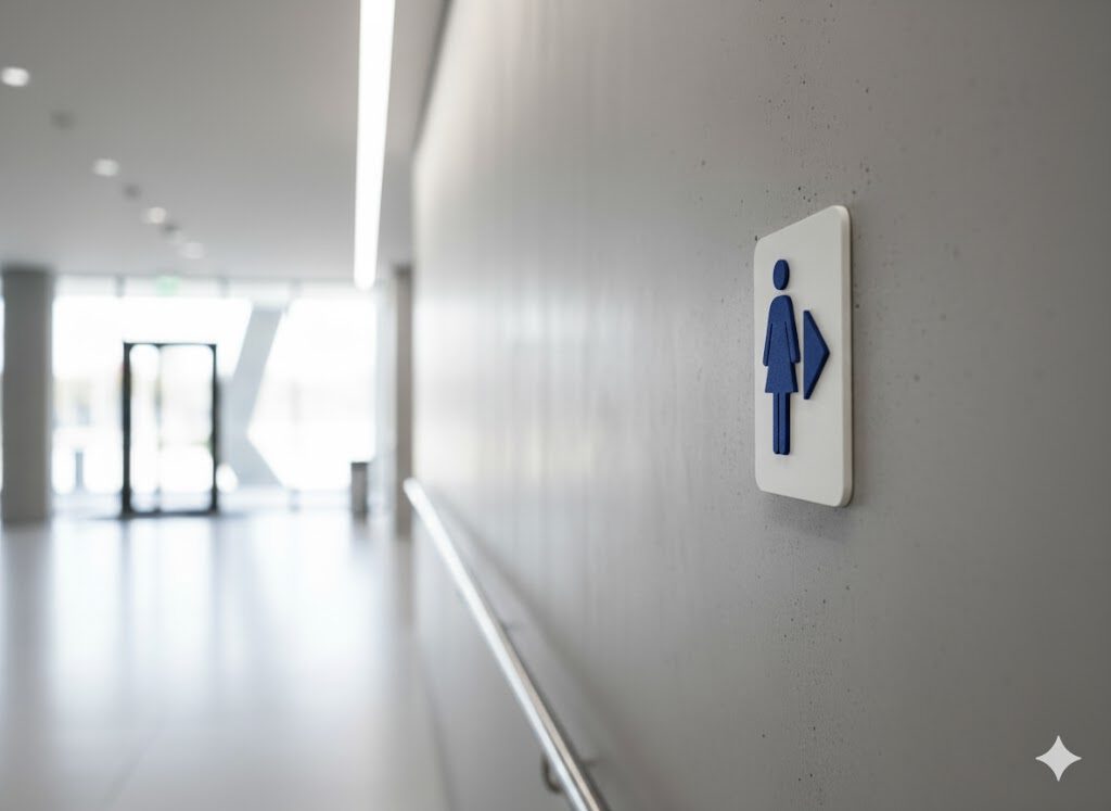 WC Schild Damen rechts weiß blau