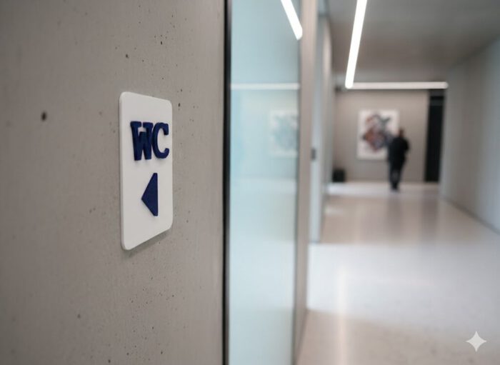 WC Schild links weiß blau